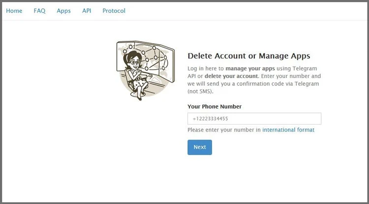 delete telegram account from site-step1-آمیار24